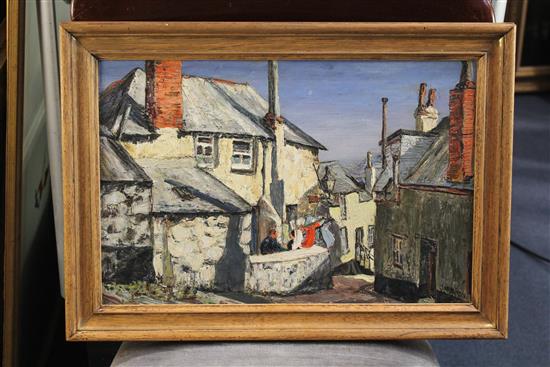Job Nixon (1891-1938), Old Houses, St. Ives, oil, 11.5 x 17.5in